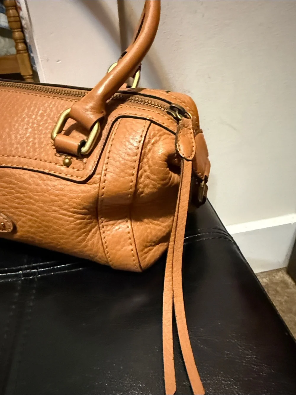 Cole Haan Pebbled Leather Top-Handle Satchel in Tan